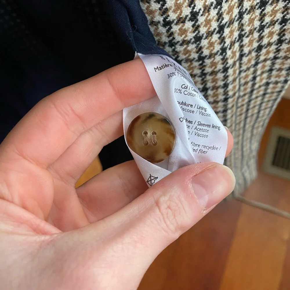 Sézane Houndstooth Will Jacket with Tan Corduroy Collar - Picture 3 of 8